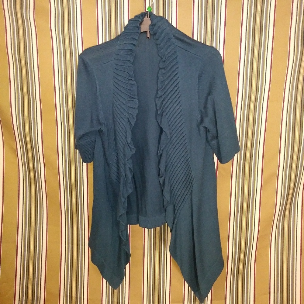 Open front ruffle Teal Sweater